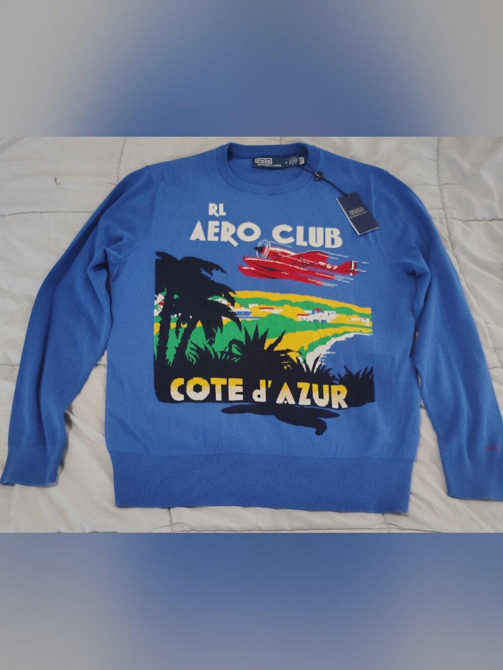 Polo by Ralph Lauren Aero Club Cote d'Azur Graphic Sweater Size Medium NWT